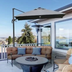 Outsunny Sonnenschirm Mit Solar_LEDs Dunkelgrau 300 X 300 X 266 Cm (LxBxH) | KurbelschirmGartenschirm Marktschirm Balkonschirm Mit LED -Outsunny Geschäft 8600336600 84D 111CG prod 003