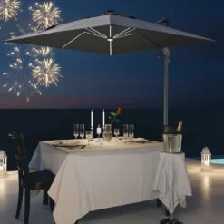 Outsunny Sonnenschirm Mit Solar_LEDs Dunkelgrau 300 X 300 X 266 Cm (LxBxH) | KurbelschirmGartenschirm Marktschirm Balkonschirm Mit LED -Outsunny Geschäft 8600336600 84D 111CG prod 004