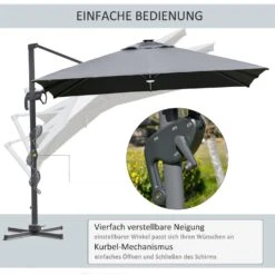 Outsunny Sonnenschirm Mit Solar_LEDs Dunkelgrau 300 X 300 X 266 Cm (LxBxH) | KurbelschirmGartenschirm Marktschirm Balkonschirm Mit LED -Outsunny Geschäft 8600336600 84D 111CG prod 006