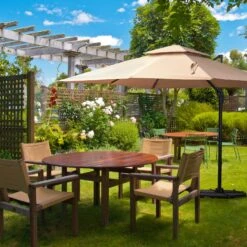 Outsunny Sonnenschirm Mit Verstellbarem Neigungswinkel Khaki | Kurbelschirm Gartenschirm Marktschirm Sonnenschutz -Outsunny Geschäft 8600336600 84D 114 prod 003