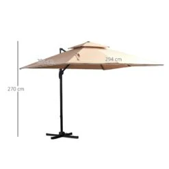 Outsunny Sonnenschirm Mit Verstellbarem Neigungswinkel Khaki | Kurbelschirm Gartenschirm Marktschirm Sonnenschutz -Outsunny Geschäft 8600336600 84D 114 prod 005