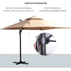 Outsunny Sonnenschirm Mit Verstellbarem Neigungswinkel Khaki | Kurbelschirm Gartenschirm Marktschirm Sonnenschutz -Outsunny Geschäft 8600336600 84D 114 prod 006