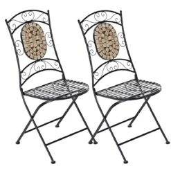 Gartenstuhl-Set Aus Metall Mit Mosaik Verzierung, 2-teilig Kemo, 2er-Set Schwarz/Beige
