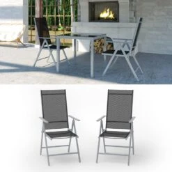Oskar Gartenstuhl 2er Set Alu Klappstuhl Campingstuhl Liegestuhl Silber
