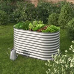 Oskar Hochbeet Kräuterbeet Gemüsebeet Oval 160x80x82cm Stahl Verzinkt Garten -Outsunny Geschäft 8600343700 29021 prod 004
