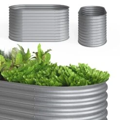 Oskar Hochbeet Kräuterbeet Gemüsebeet Oval 160x80x82cm Stahl Verzinkt Garten -Outsunny Geschäft 8600343700 29021 prod 006