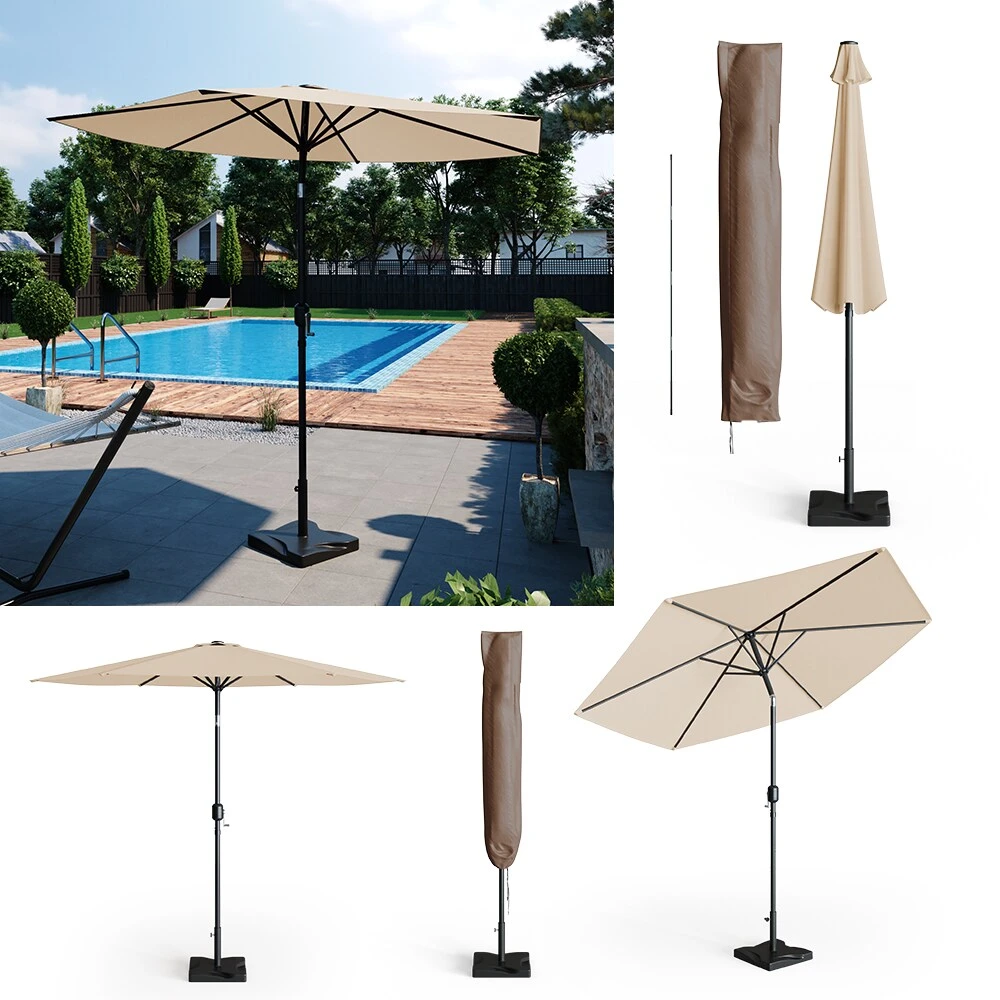 Oskar Sonnenschirm 270cm Set Beige Inkl Schutzhülle + Ständer Gartenschirm 3 Oskar Sonnenschirm 270cm Set Beige Inkl Schutzhülle + Ständer Gartenschirm