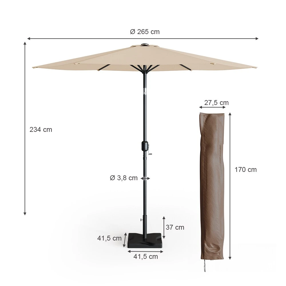 Oskar Sonnenschirm 270cm Set Beige Inkl Schutzhülle + Ständer Gartenschirm 5 Oskar Sonnenschirm 270cm Set Beige Inkl Schutzhülle + Ständer Gartenschirm – Bild 3