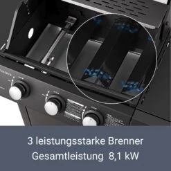 Juskys BBQ Gas-Grill Louisiana, 3 Brenner Grillrost, Deckel Mit Thermometer -Outsunny Geschäft 8600348200 65735072 prod 003