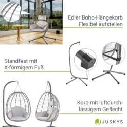 Juskys Korb-Hängesessel Aria Faltbar & Höhenverstellbar Mit Eisengestell Bis 130 Kg Silber -Outsunny Geschäft 8600348200 78183182 prod 004