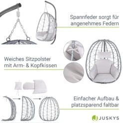 Juskys Korb-Hängesessel Aria Faltbar & Höhenverstellbar Mit Eisengestell Bis 130 Kg Silber -Outsunny Geschäft 8600348200 78183182 prod 005