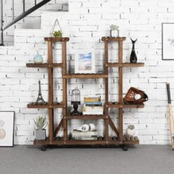 Yaheetech Blumenregal Holz 6 Ebenen Blumenständer Blumenbank Mit Rädern Für Balkon Wohzimmer Outdoor Garten -Outsunny Geschäft 8600357600 A138 138 prod 003