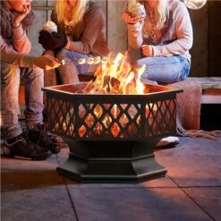 Yaheetech Feuerstelle Garten, Ø 61cm, Feuerkorb, Sechseckige Feuerschale, Feuerschale Für Außenterrasse Hinterhof Campinggarten, Firepit Terrasse, Maschendraht & Schürhaken, Funkenschutzgitter -Outsunny Geschäft 8600357600 A165 165 prod 002