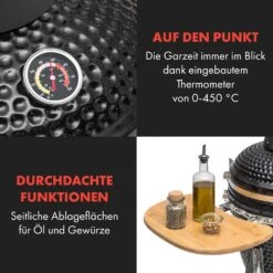 Queensize Kamado Grill Thermometer Abnehmbare Seitenteile Schwarz -Outsunny Geschäft 8600359300 4991 prod 006