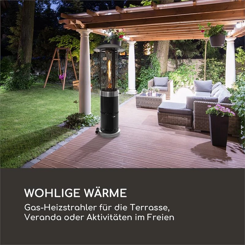 Goldflame Deluxe Terrassenheizstrahler 36.000BTU/11kW Temperglas Mobil Edelstahl Schwarz 4 Goldflame Deluxe Terrassenheizstrahler 36.000BTU/11kW Temperglas Mobil Edelstahl Schwarz – Bild 2