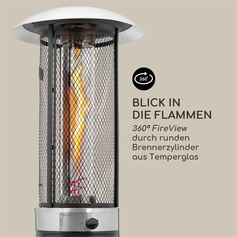 Goldflame Deluxe Terrassenheizstrahler 36.000BTU/11kW Temperglas Mobil Edelstahl Schwarz 7 Goldflame Deluxe Terrassenheizstrahler 36.000BTU/11kW Temperglas Mobil Edelstahl Schwarz – Bild 5