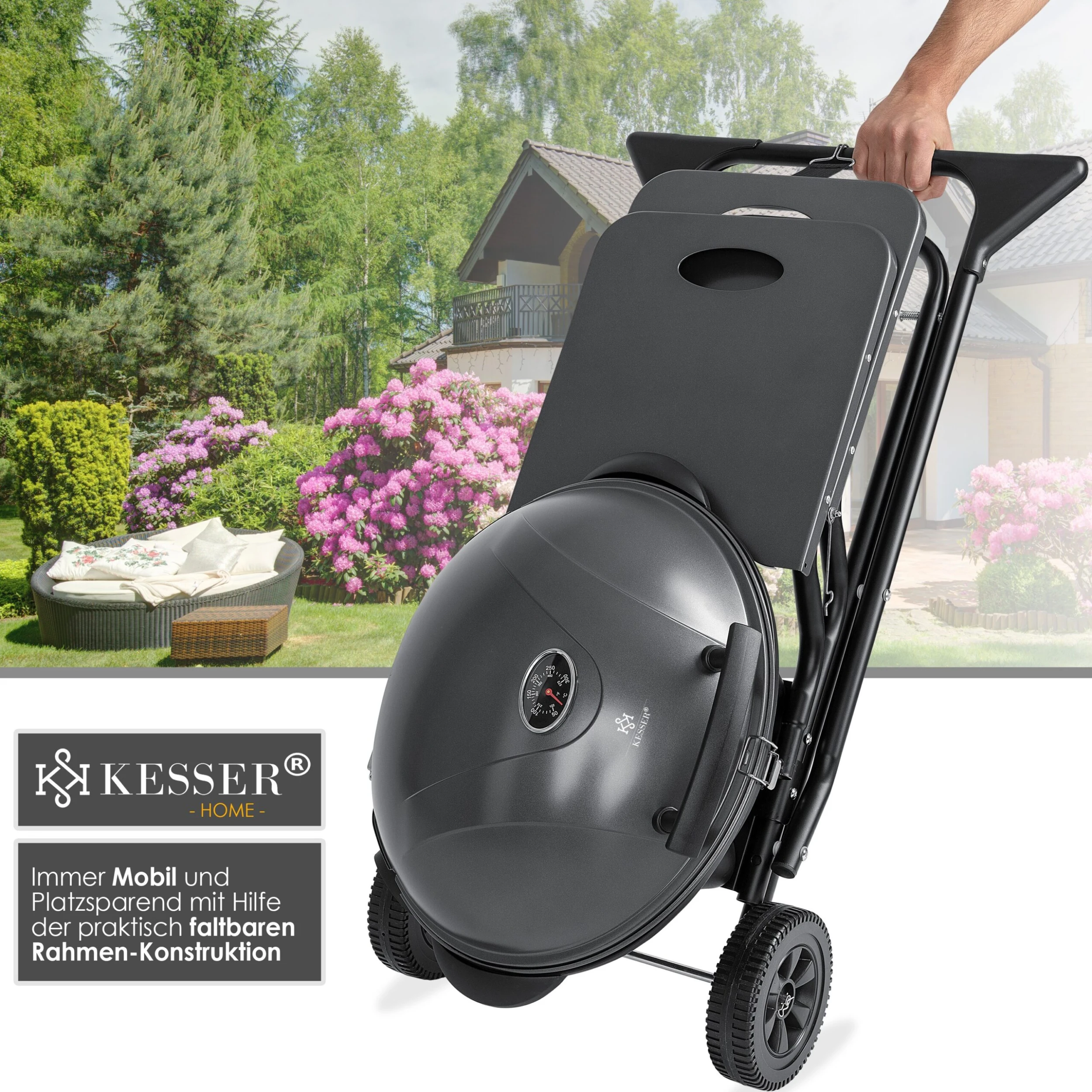KESSER® Elektrischer Elektrogrill 2in1 Tischgrill - Standgrill Mit Deckel Und Standfuß | Max. 2400 Watt | Faltbar | Thermometer | Antihaftbeschichtung | Grillplatte Abstelltische | 2 Räder | 6 KESSER® Elektrischer Elektrogrill 2in1 Tischgrill - Standgrill Mit Deckel Und Standfuß | Max. 2400 Watt | Faltbar | Thermometer | Antihaftbeschichtung | Grillplatte Abstelltische | 2 Räder | – Bild 4