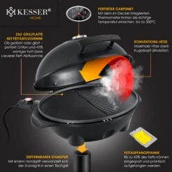KESSER® Elektrischer Elektrogrill 2in1 Tischgrill - Standgrill Mit Deckel Standfuß | Max. 2400 Watt Thermometer | Antihaftbeschichtung | XXL Grillplatte | Integrierte Ablagefläche Elektro-Säulengrill -Outsunny Geschäft 8600364700 22323 prod 003