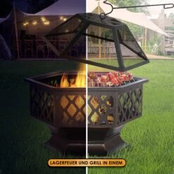 KESSER® Feuerschale Mit Grillrost Ø 62, Multifunktional Fire Pit Für Heizung/BBQ Grill, Schürhaken & Kohlerost, Garten Terrasse Feuerschale, Metall Feuerstelle Mit Schutzhülle Funkenschutz -Outsunny Geschäft 8600364700 23152 prod 004