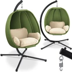 KESSER® Luxe Hängesessel Mit Gestell + Weicher Sitzkissen, Seitenpolsterung, Sitz- Und Rückenkissen Hängekorb Indoor & Outdoor, Garten Schaukel Korb Hängestuhl Stabiler Standfuß, Max. 150 Kg