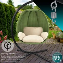 KESSER® Luxe Hängesessel Mit Gestell + Weicher Sitzkissen, Seitenpolsterung, Sitz- Und Rückenkissen Hängekorb Indoor & Outdoor, Garten Schaukel Korb Hängestuhl Stabiler Standfuß, Max. 150 Kg -Outsunny Geschäft 8600364700 23158 prod 006