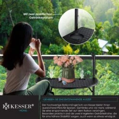 KESSER® Balkonhängetisch Klappbar Balkontisch Zum Einhängen Balkon Hängetisch 3-fach Höhenverstellbarer Klapptisch Balkongeländer Wetterfest Mit 2x Getränkeplätze Tischplatte BxT: 62 X 60 Cm -Outsunny Geschäft 8600364700 23466 prod 005
