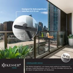 KESSER® Balkonhängetisch Klappbar Balkontisch Zum Einhängen Balkon Hängetisch 3-fach Höhenverstellbarer Klapptisch Balkongeländer Wetterfest Mit 2x Getränkeplätze Tischplatte BxT: 62 X 60 Cm -Outsunny Geschäft 8600364700 23466 prod 006