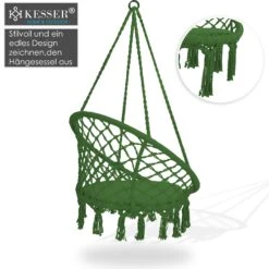 KESSER Hängesessel 150kg Mit 2 Stahlringe Sitzpolster Geflochten Fransen Hängestuhl Hängekorb Schaukelkorb Garten Indoor Wetterfest , Wasserabweisend -Outsunny Geschäft 8600364700 23505 prod 004