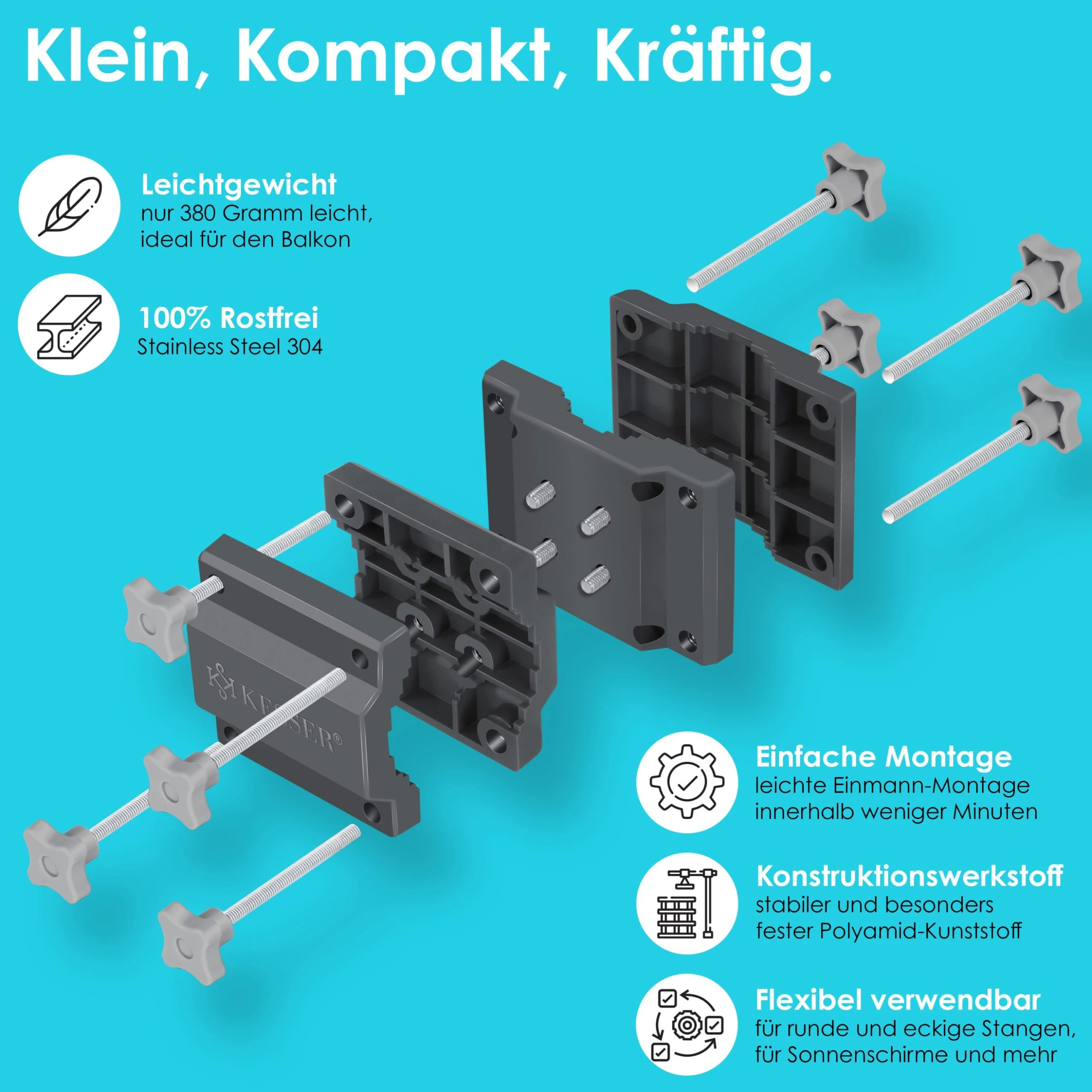 KESSER® Premium Sonnenschirmhalter Universal Balkongeländer - Schirmständer Für Eckige Und Runde Schirme | Balkon Terrasse Sonnenschirm Halterung Hohe Flexibilität | Starke Klemmkraft 6 KESSER® Premium Sonnenschirmhalter Universal Balkongeländer - Schirmständer Für Eckige Und Runde Schirme | Balkon Terrasse Sonnenschirm Halterung Hohe Flexibilität | Starke Klemmkraft – Bild 4