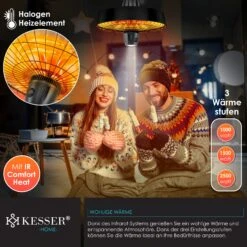 KESSER® Deckenheizstrahler Heizpilz Infrarot-Heizstrahler 2500W Terrassenstrahler Mit Fernbedienung Quarzstrahler | LED Licht | Decke | Infrarotstrahler | Mit Kette + Karabinerhaken Carbon-Heizelement -Outsunny Geschäft 8600364700 24074 prod 003