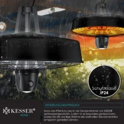 KESSER® Deckenheizstrahler Heizpilz Infrarot-Heizstrahler 2500W Terrassenstrahler Mit Fernbedienung Quarzstrahler | LED Licht | Decke | Infrarotstrahler | Mit Kette + Karabinerhaken Carbon-Heizelement -Outsunny Geschäft 8600364700 24074 prod 005