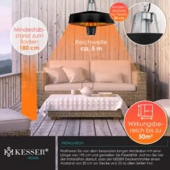 KESSER® Deckenheizstrahler Heizpilz Infrarot-Heizstrahler 2500W Terrassenstrahler Mit Fernbedienung Quarzstrahler | LED Licht | Decke | Infrarotstrahler | Mit Kette + Karabinerhaken Carbon-Heizelement -Outsunny Geschäft 8600364700 24074 prod 006