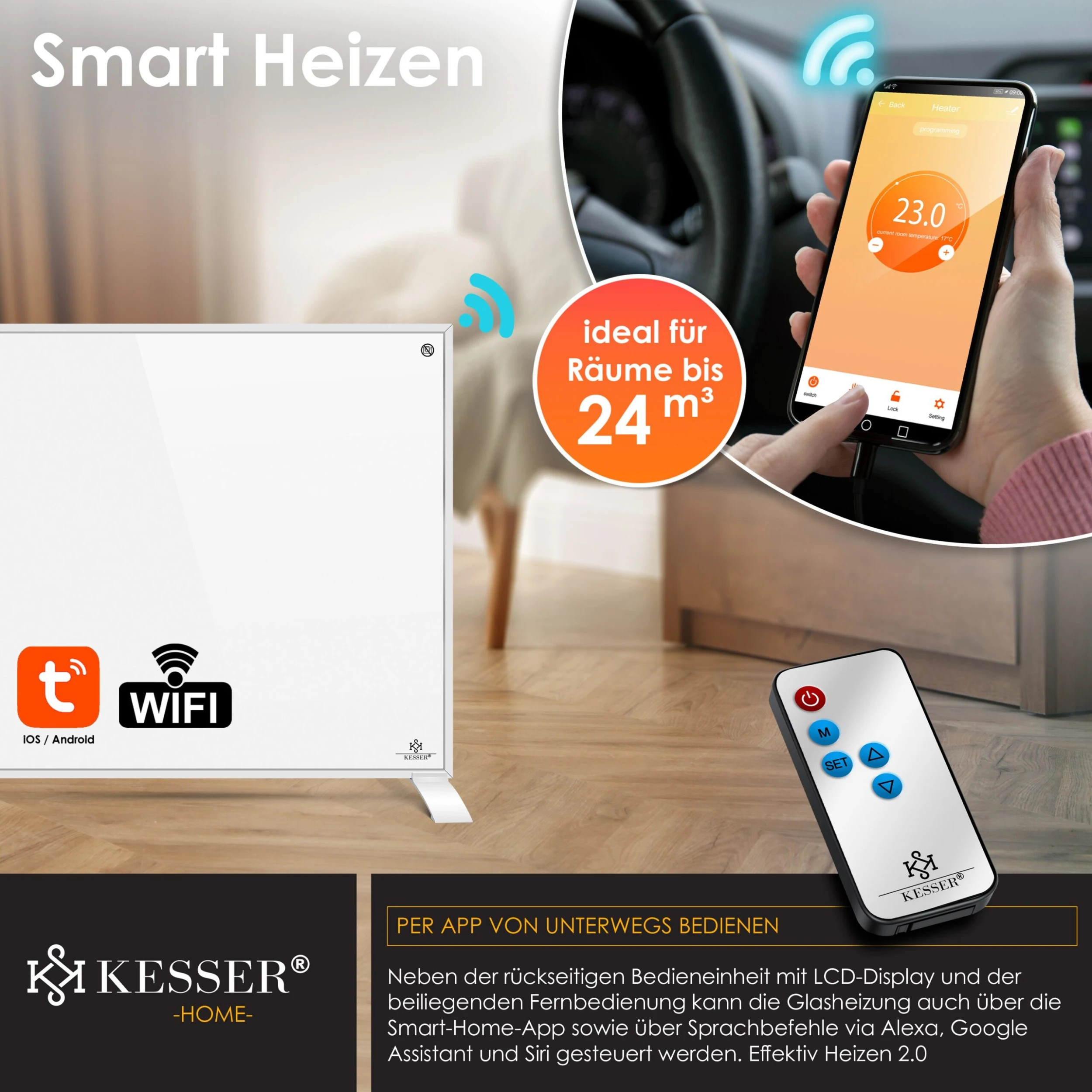 KESSER® Infrarotheizung Energiesparend Infrarot 2in1 Standgerät & Wandmontage Elektroheizung Mit Fernbedienung Thermostat & App-Steuerung Timer Elektrisch Heizpaneel Heizung Konvektor Standfüße 7 KESSER® Infrarotheizung Energiesparend Infrarot 2in1 Standgerät & Wandmontage Elektroheizung Mit Fernbedienung Thermostat & App-Steuerung Timer Elektrisch Heizpaneel Heizung Konvektor Standfüße – Bild 5