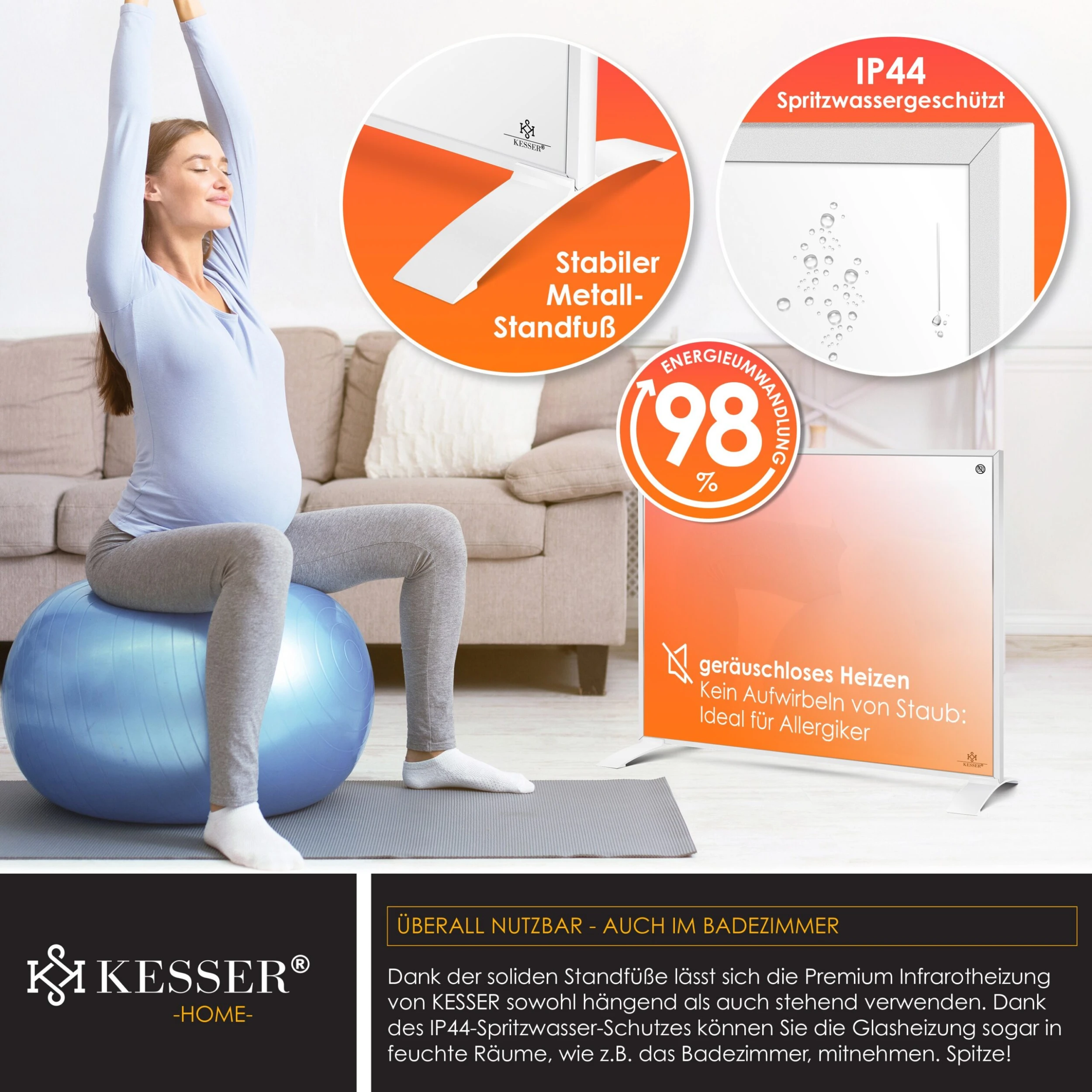 KESSER® Infrarotheizung Energiesparend Infrarot 2in1 Standgerät & Wandmontage Elektroheizung Mit Fernbedienung Thermostat & App-Steuerung Timer Elektrisch Heizpaneel Heizung Konvektor Standfüße 8 KESSER® Infrarotheizung Energiesparend Infrarot 2in1 Standgerät & Wandmontage Elektroheizung Mit Fernbedienung Thermostat & App-Steuerung Timer Elektrisch Heizpaneel Heizung Konvektor Standfüße – Bild 6