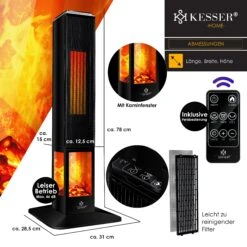 KESSER® Turmheizstrahler Heizstrahler Standheizstrahler Infrarot Mit Fernbedienung Timer Kamineffekt, Heizung Turm-Keramik-Heizer Heizlüfter Heizgerät Kamin Standheizung Mit Oszillationsfunktion -Outsunny Geschäft 8600364700 24168 prod 006