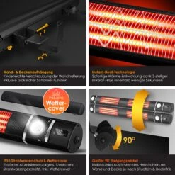 KESSER® Infrarot Heizstrahler 3000W IR-Gastro-Bar Inkl. LED Licht Terrassenstrahler Mit WiFi & Fernbedienung Inkl. Schutzhülle Infrarotstrahler Quarzstrahler Terrassenheizer Wand-Heizstrahler -Outsunny Geschäft 8600364700 24172 prod 003