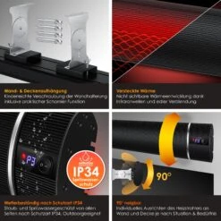 KESSER® Dunkelheizstrahler Heizstrahler Mit Fernbedienung & WiFi APP Terrassenheizer Infrarot-Heizstrahler Wand-Heizstrahler Schwarzstrahler Quarzstrahler Terrassenstrahler Balkonheizer Timer -Outsunny Geschäft 8600364700 24187 prod 003